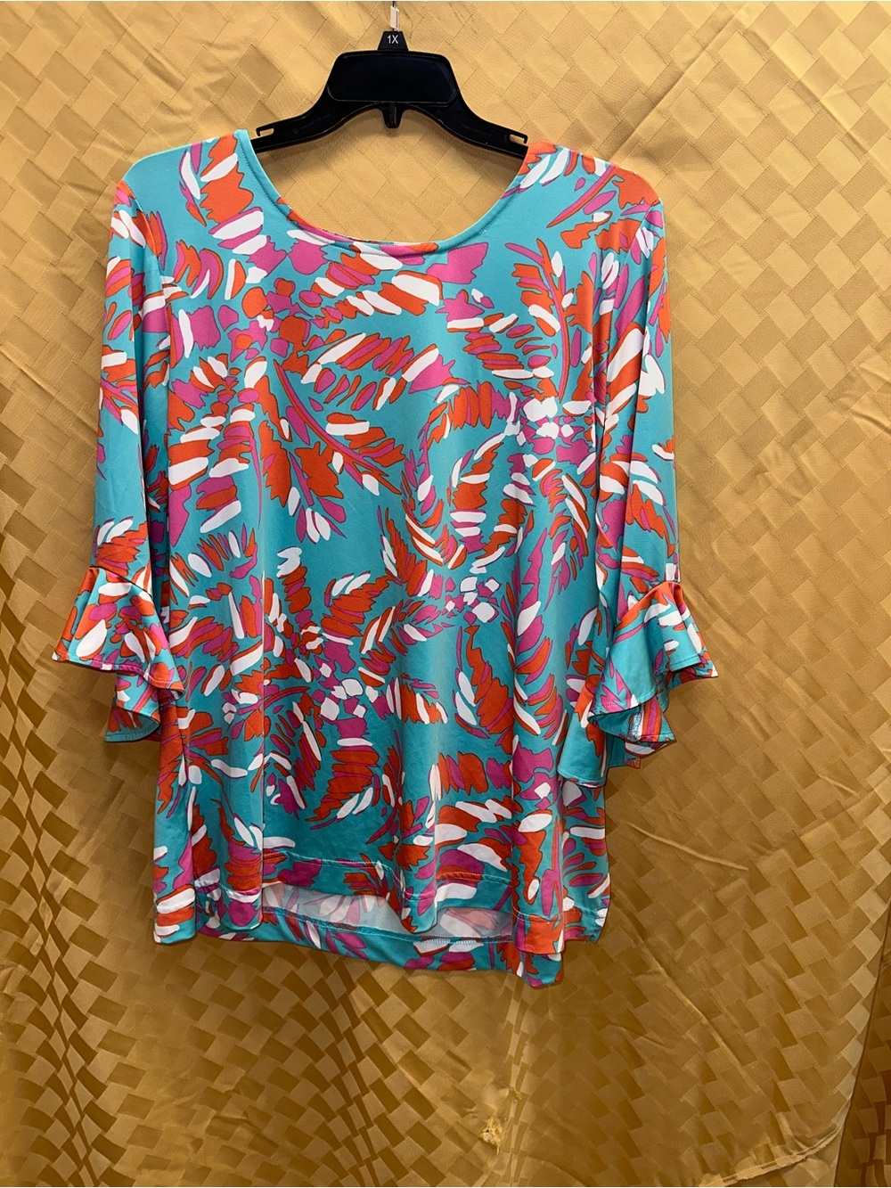 escapada Turquoise Floral Ruffle Sleeve Tunic